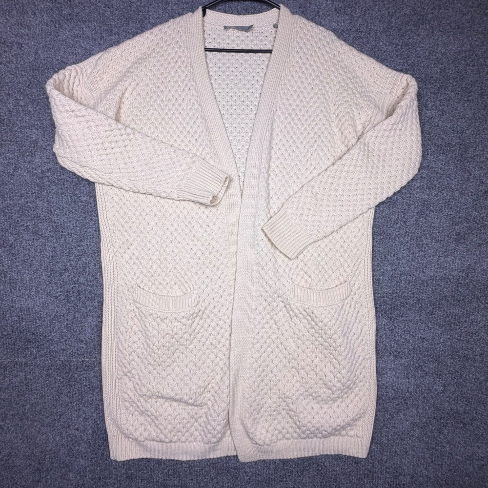 Vince Cream Wool Yak Blend Textured Open Front Long Cardigan Sweater Small